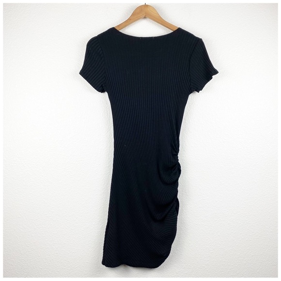 LNA Black‎ Ribbed Asymmetric Ruched Dress Size Small - Picture 4 of 10
